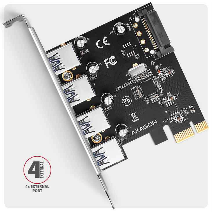 Adaptador PCIe AXAGON PCEU-43RSA - 4x USB 5Gbps port, SATA power image number 2