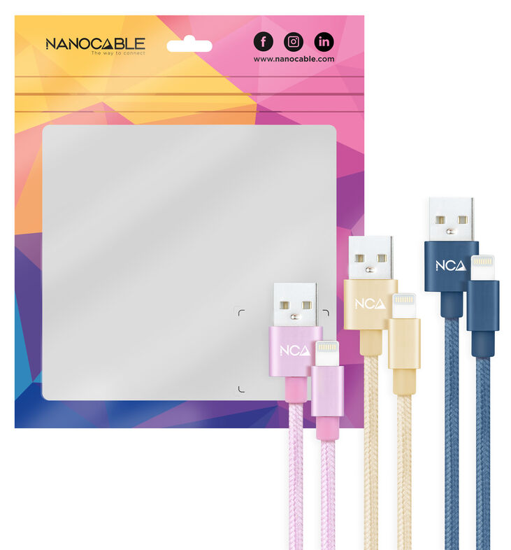 Cabos Lightning Nanocable Lightning/M para USB A/M Coiled 1M (Pack 3 - Rosa, Oro y Azul Pacífico) image number 1