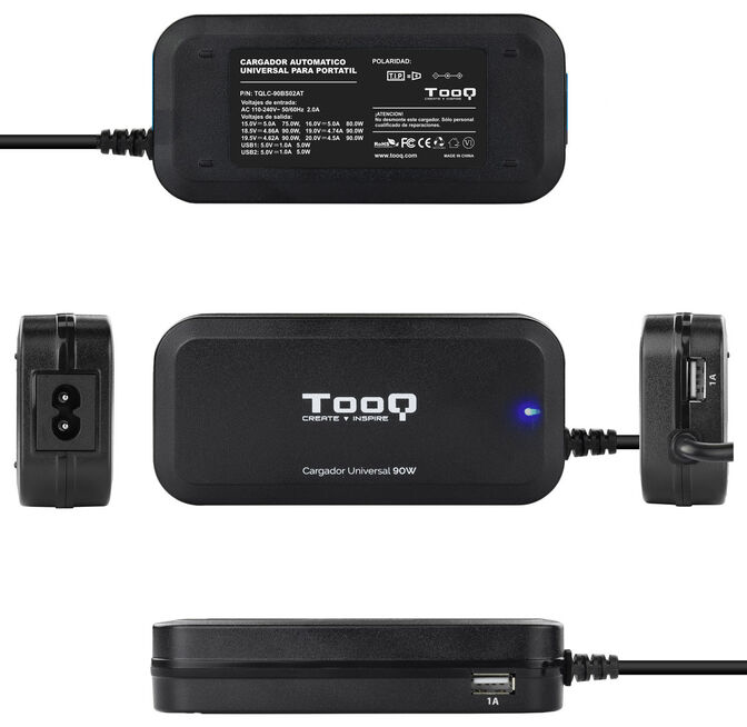 Cargador de Port&aacute;til Tooq 90W 2x USB 12 Conectores Negro image number 2