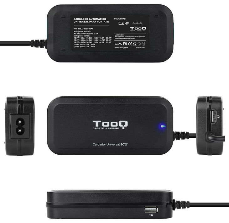 Cargador de Portátil Tooq 90W 2x USB 12 Conectores Negro image number 2