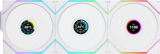 Ventilador Lian Li UNI FAN TL120 LCD Wireless RGB Reverse PWM Blanco 120mm (Pack 3) image number 0