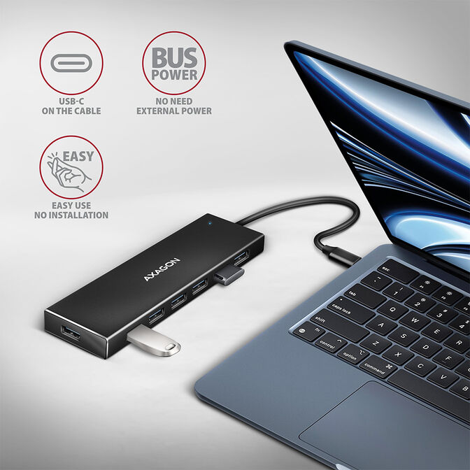 HUB USB-C AXAGON HUE-F7C 7x USB 3.2 Gen 1 ALU FLAT, micro USB power IN image number 2