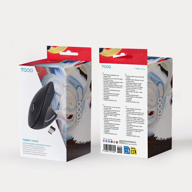 Rat&oacute;n Vertical Tooq TQMWG-1104-B Wireless Ergon&oacute;mico 3200DPI Negro image number 5