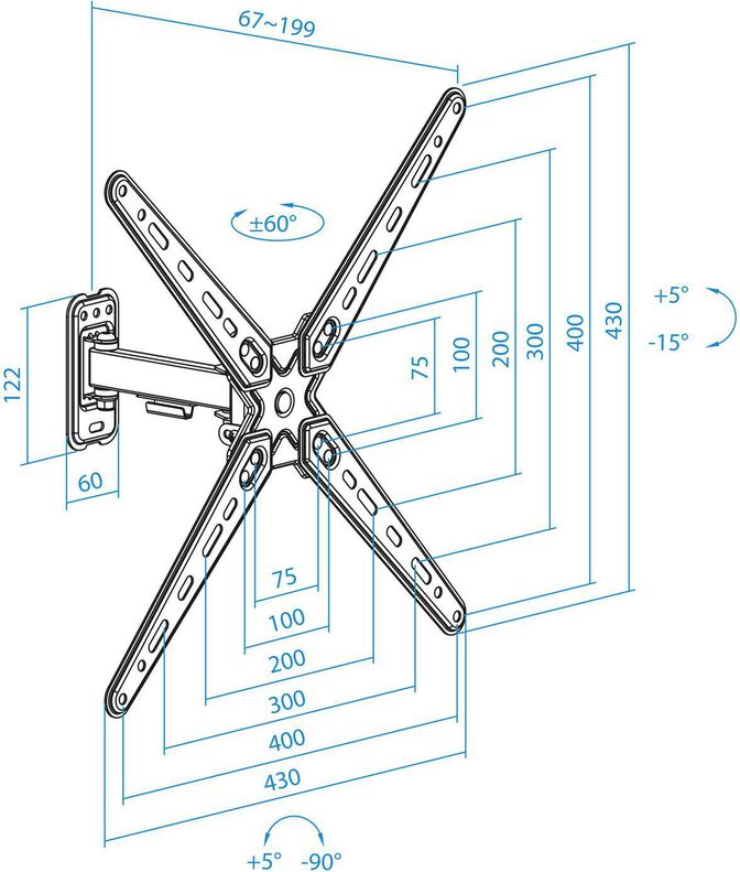 Soporte de Pared Tooq Tilt e Girat&oacute;nrio 13" a 55" 67-199 mm Max. 25kg Negro image number 7