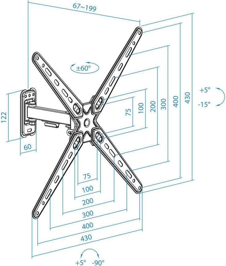 Soporte de Pared Tooq Tilt e Giratónrio 13" a 55" 67-199 mm Max. 25kg Negro image number 7