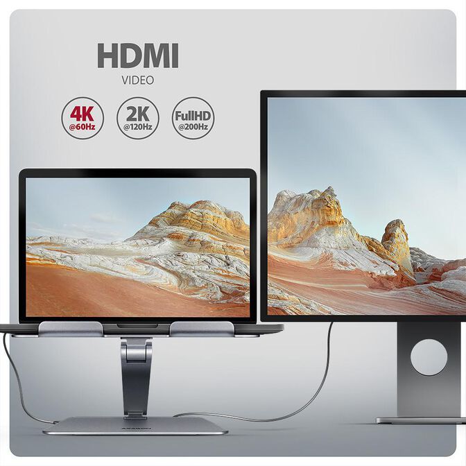 Soporte para port&aacute;teis 10" - 16" AXAGON HMC-STND c/ HUB 5Gbps, 3x USB-A, HDMI 4K/60Hz, GLAN, PD 100W, USB-C input image number 13