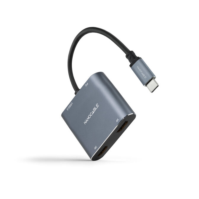Adaptador Nanocable USB-C > 2xHDMI + USB2.0 + USB-C (PD60W) Compatible con Thunderbolt 3 image number 0