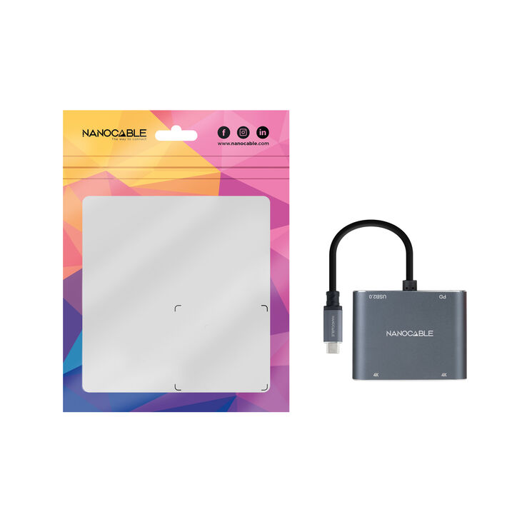 Adaptador Nanocable USB-C > 2xHDMI + USB2.0 + USB-C (PD60W) Compatible con Thunderbolt 3 image number 2