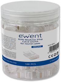 Conectores RJ45 Ewent IM1205 Modulares Cat.6 U/UTP Transparentes (Pack-100)