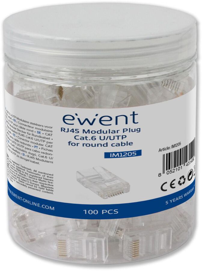 Conectores RJ45 Ewent IM1205 Modulares Cat.6 U/UTP Transparentes (Pack-100) image number 0