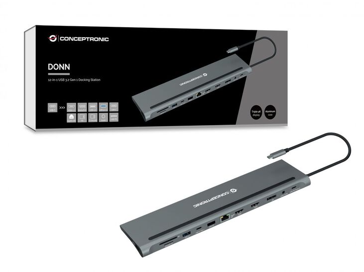 HUB USB Conceptronic 12-in-1 USB-C 3.2 > 2x USB3.0 + USB 2.0 + DP 4K + HDMI + Gigabit + Lt.Cartões + USB-C (PD100W) + USB-C + Áudio image number 4