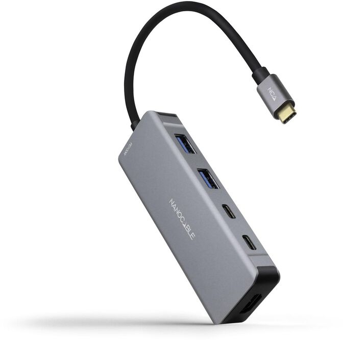 Hub USB-C Nanocable 2x USB-A + 2x USB-C + HDMI + USB-C PD (100W) 15 CM Aluminio image number 0