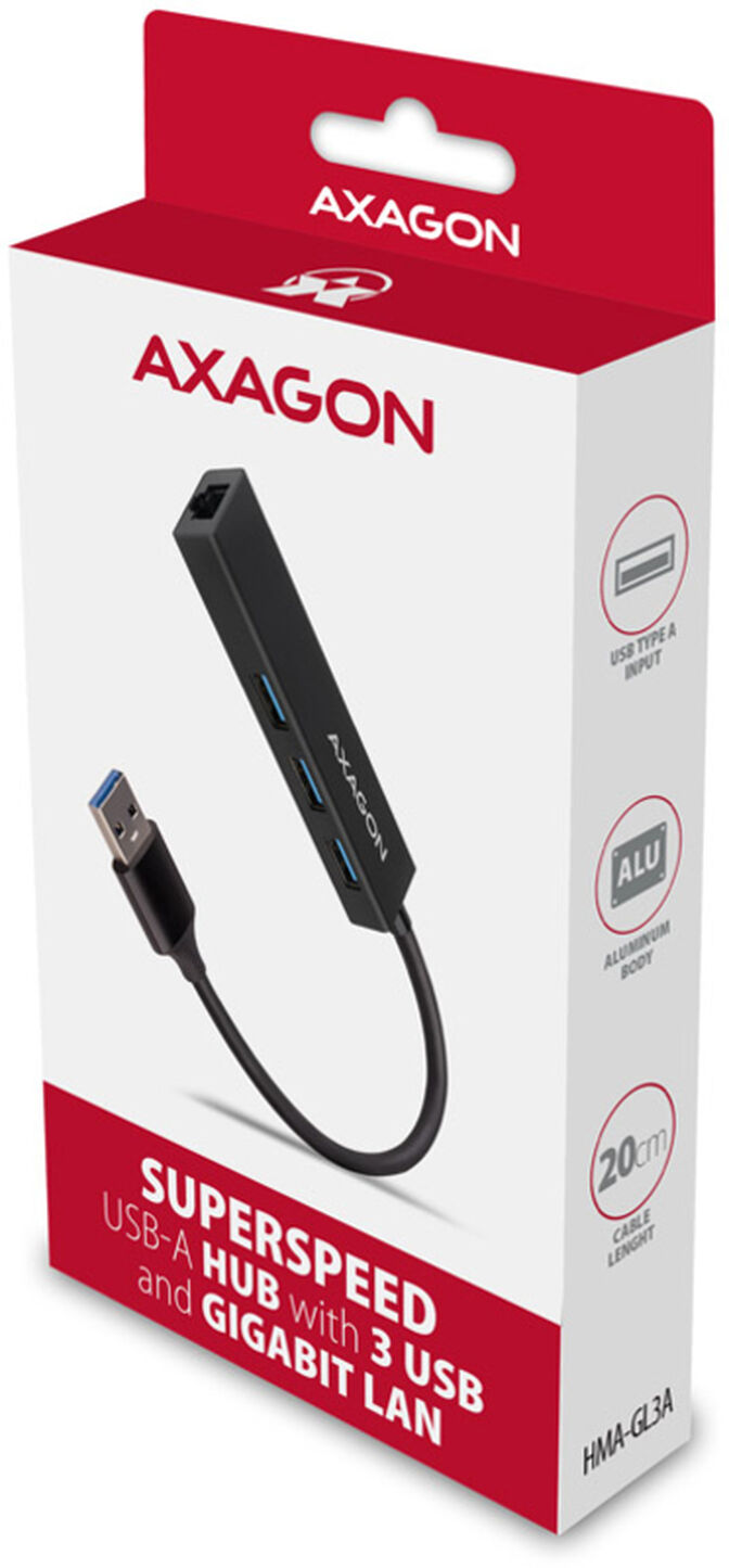 Multiport-Hub AXAGON HMA-GL3A USB 3.0 Typ A, Gbit-LAN, 3x USB-A, microSD image number 2