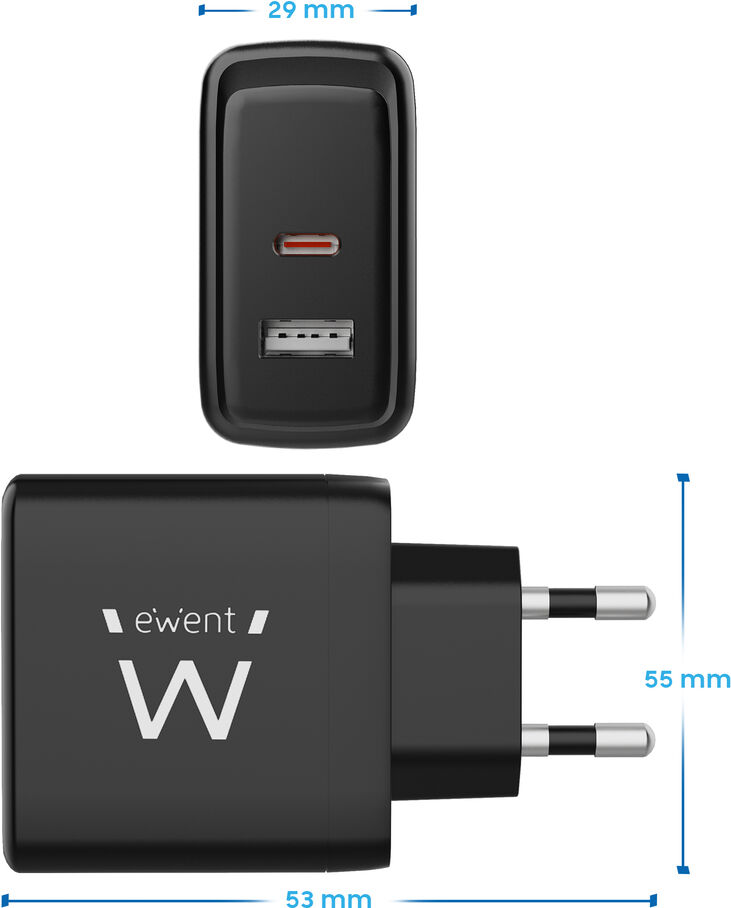 Cargador Ewent EW1330 USB-C/USB-A GaN Fast Charger 65W Negro image number 2