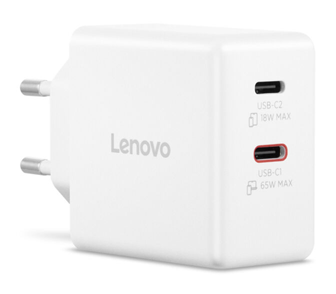 Caregador Lenovo de Parede USB-C 65W Dual GaN Branco + Cabo USB-C 1.5m image number 2