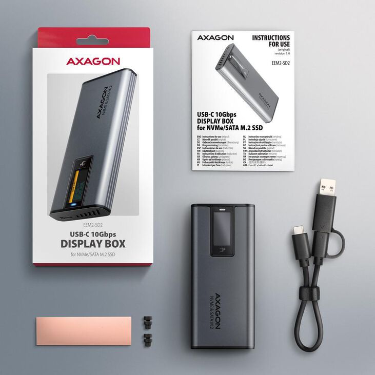 Caja Externa AXAGON EEM2-SD2 para M.2/SSD C/ Display USB-C 3.2 Gen2 - Silver image number 9