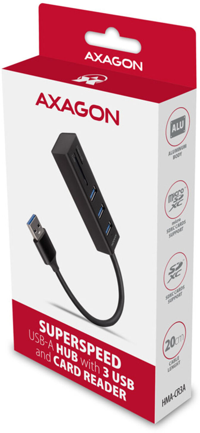 HUB USB AXAGON HMA-CR3A 3x USB-A + SD/microSD, USB3.2 Gen 1 hub, metalico image number 2