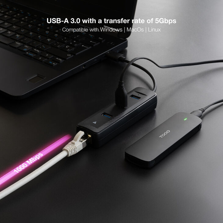 Hub Convertidor USB3.0 a Ethernet 3xUSB3.0 USB-A/M-RJ45/ image number 3