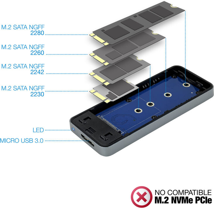 Caja Externa SSD Tooq M.2 NGFF - USB 3.1 Gen 1 Gris image number 3