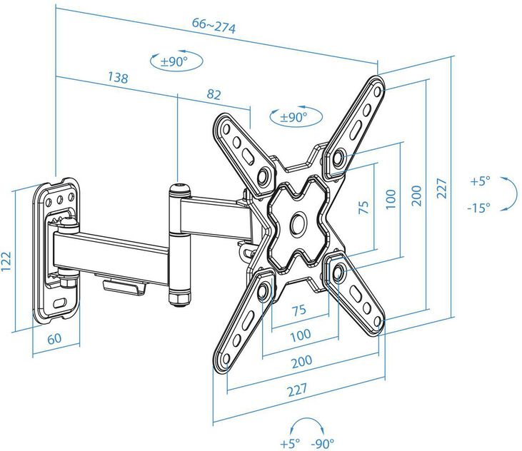 Soporte de Pared Tooq Tilt e Giratónrio 13" a 43" 66-274 mm Max. 20kg Negro image number 3