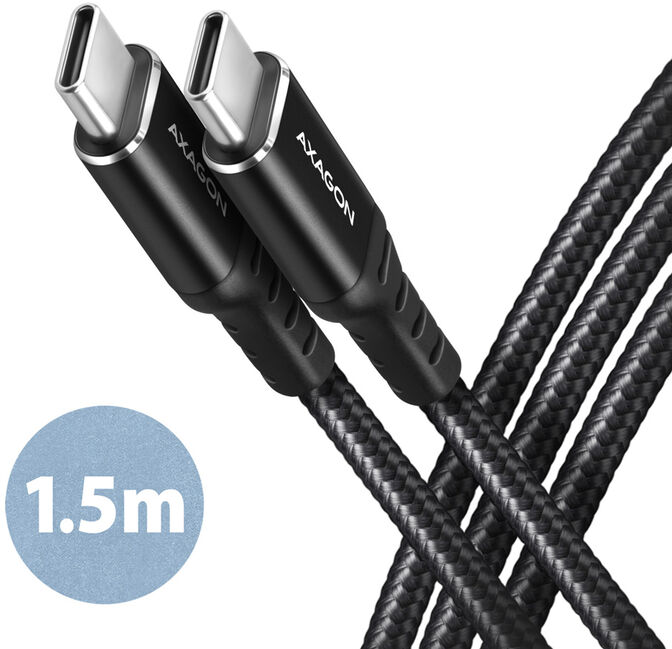 Cable AXAGON BUCM-CM15AB USB-C  <-> USB-C 2.0, 1.5m, PD 60W, 3A, ALU, braid image number 0