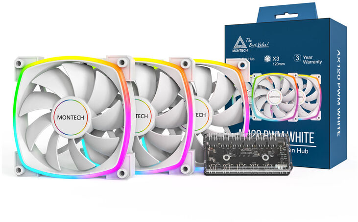 Ventilador Montech AX120 PWM ARGB PWM 120mm Blanco (Pack 3) image number 0