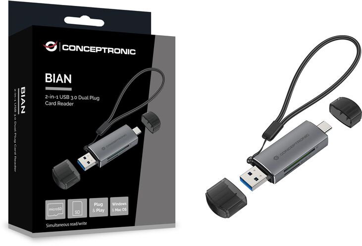 Lector de Tarjetas Conceptronic Tarjetas SD/MicroSD USB 3.0 USB-C image number 1