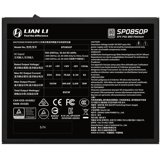 Fuente de Alimentacion Lian Li SP Platinum 850W Black image number 5