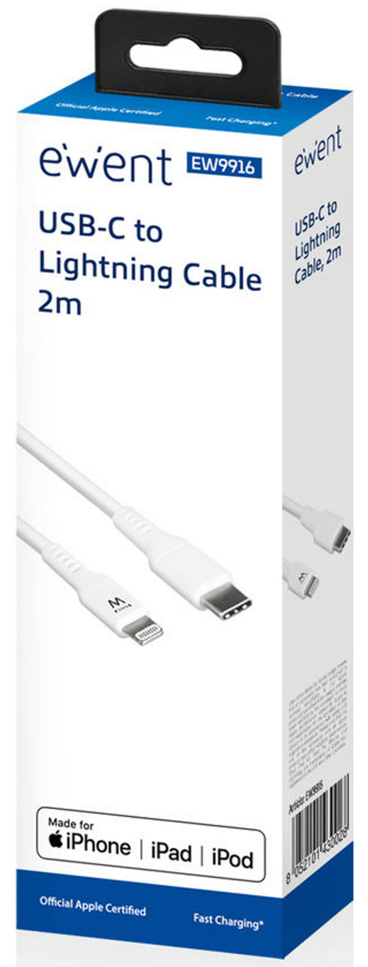 Cable Ewent USB/C para Lightning 2 M Blanco image number 1