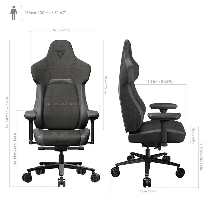 Silla Gaming ThunderX3 Core, Apoio lombar 360 graus - Loft Black image number 8