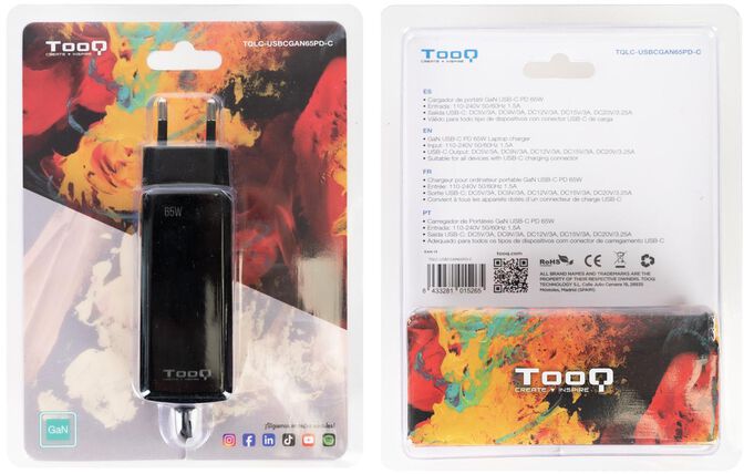 Cargador de Port&aacute;til GaN Tooq USB-C PD 65W Negro image number 4