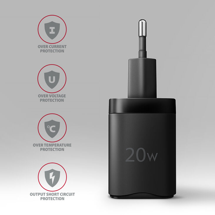 Carregado de pared AXAGON ACU-PD20, 1 puerta (USB-C), PD3.0/PPS/QC4+/AFC/Apple, 20 W, Negro image number 3