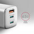 Cargador de pared AXAGON ACU-DPQ65, 3 puertas (USB + USB-C duplo), PD3.0/QC4+/PPS/Apple, 65 W, Blanco image number null