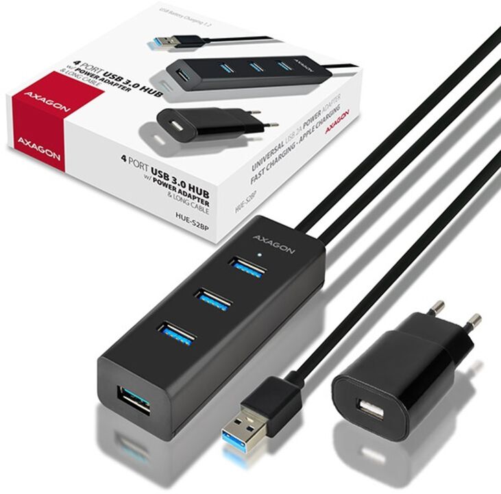 HUB de cargamento AXAGON HUE-S2BP 4x USB3.0, MicroUSB Charging, Incl. AC Adapter image number 1
