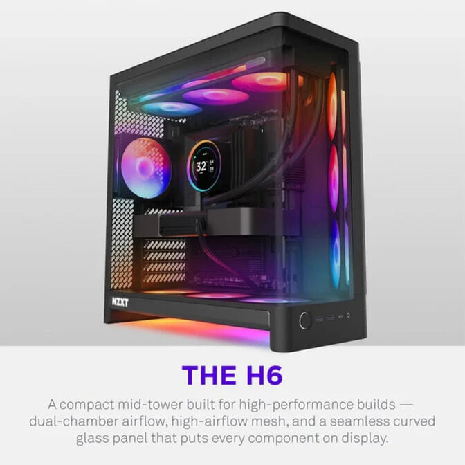 Torre ATX NZXT H6 RGB+ Negro Cristal Templado image number 1