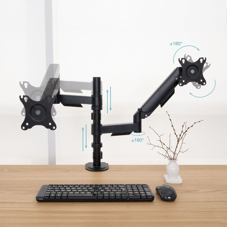 Soporte de Escritorio Tooq Doble Inclinable y Giratorio 17" a 32" Negro image number 3