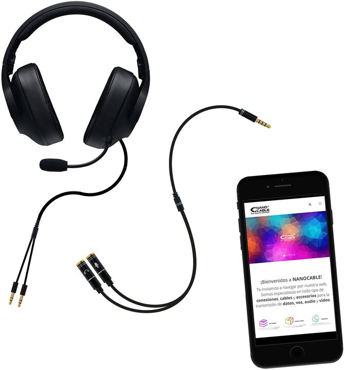 Cable de Divis&atilde;o Audio NanoCable Jack 3,5/M 4 PINOS - 2x Jack 3,5/H 3 PINOS 30 CM Negro image number 2