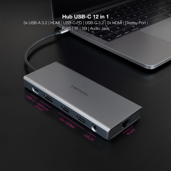 Hub Nanocable USB-C 3xUSB-A+USB-C/CARGA+2xHDMI+DP+RJ45+TF+SD+AUDIO image number 2