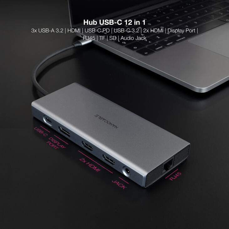 Hub Nanocable USB-C 3xUSB-A+USB-C/CARGA+2xHDMI+DP+RJ45+TF+SD+AUDIO image number 2
