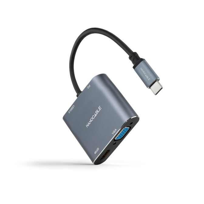 Adaptador Nanocable USB-C > HDMI + VGA + USB3.0 + USB-C (PD 60W) 15CM Gris Compatible con Thunderbolt 3 image number 0