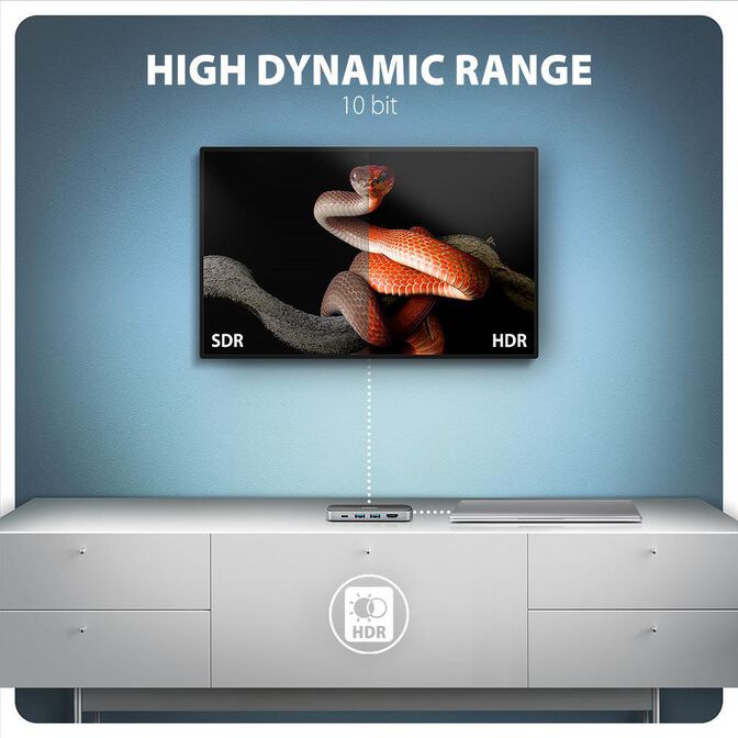 Multiport-Hub AXAGON HMC-6GLN 2x USB-A 5Gbps, 1x USB-C 5Gbps, 4K/60Hz HDMI, RJ-45, USB 3.2 Gen 1 hub, PD 100W, 20cm USB-C cable image number 11