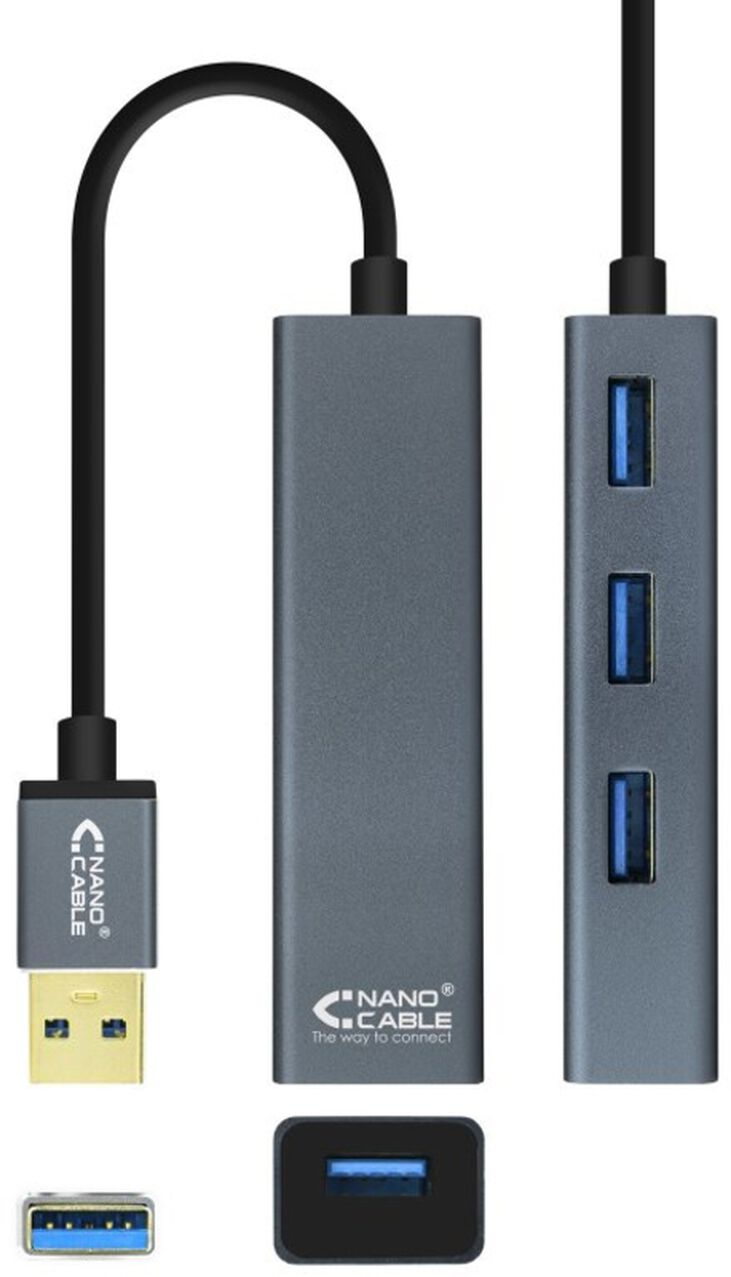 Hub USB 3.0 NanoCable 4x USB 3.0 Type A 10 CM Aluminio image number 1