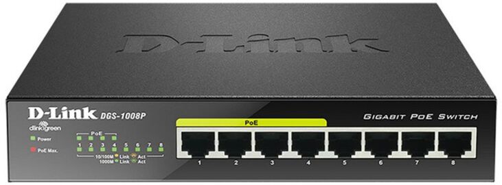 D-Link DGS-1008P/E switch No administrado L2 Gigabit Ethernet (10/100/1000) Energía sobre Ethernet (PoE) Escritorio Negro image number 0