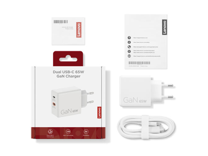 Caregador Lenovo de Parede USB-C 65W Dual GaN Branco + Cabo USB-C 1.5m image number 7