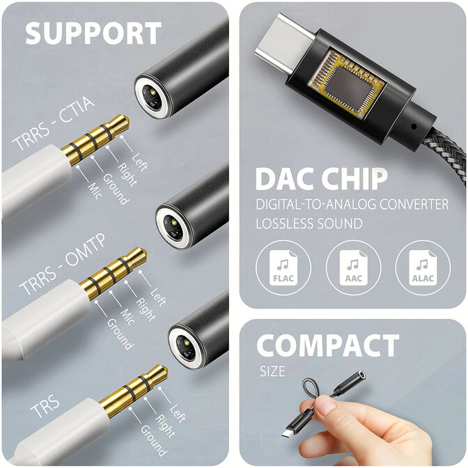 Adaptador Audio AXAGON ADA-HC USB-C - 3.5mm (F) conector Hi-Res DAC 32bit 384kHz image number 2