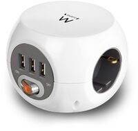 Regleta Cúbica Ewent 3 Tomas + 3 Portas USB 2.4A c/ Cable 1.5 M Blanco
