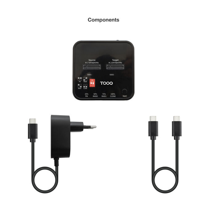 Dock Tooq para 2xSSD M.2 NVMe PICe USB-C3.2 Gen2 Clone Negro image number 6