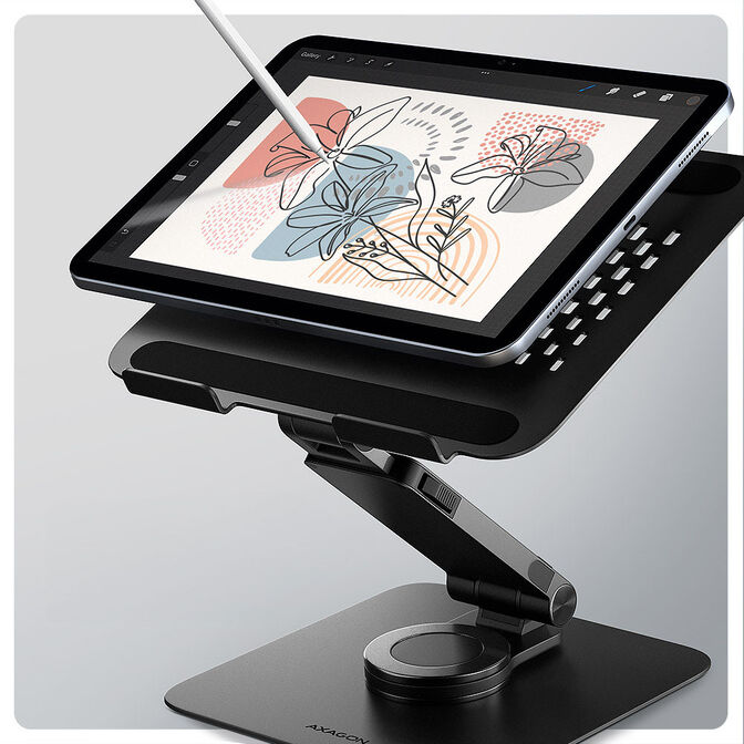 Soporte Elevat&oacute;rio Rotativo AXAGON STND-LRB  para Port&aacute;tiles Ajustable Aluminio Negro image number 2