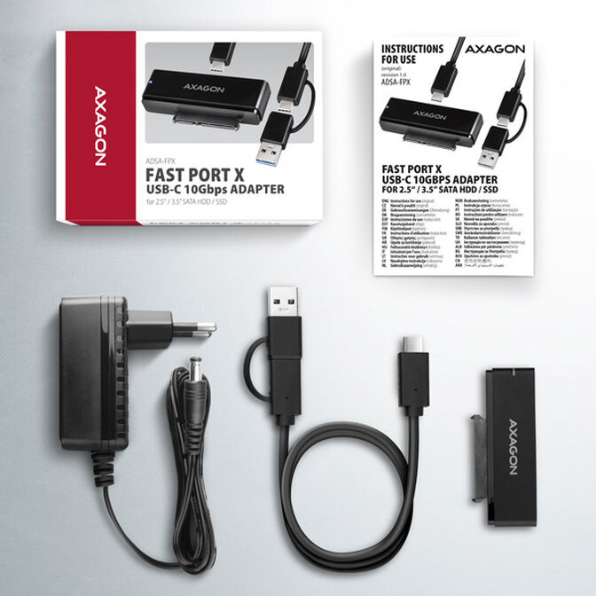 Adaptador AXAGON ADSA-FPX USB-C 3.2 Gen2 10G- SATA SSD/HDD FASTPortX - iclui cargador image number 2