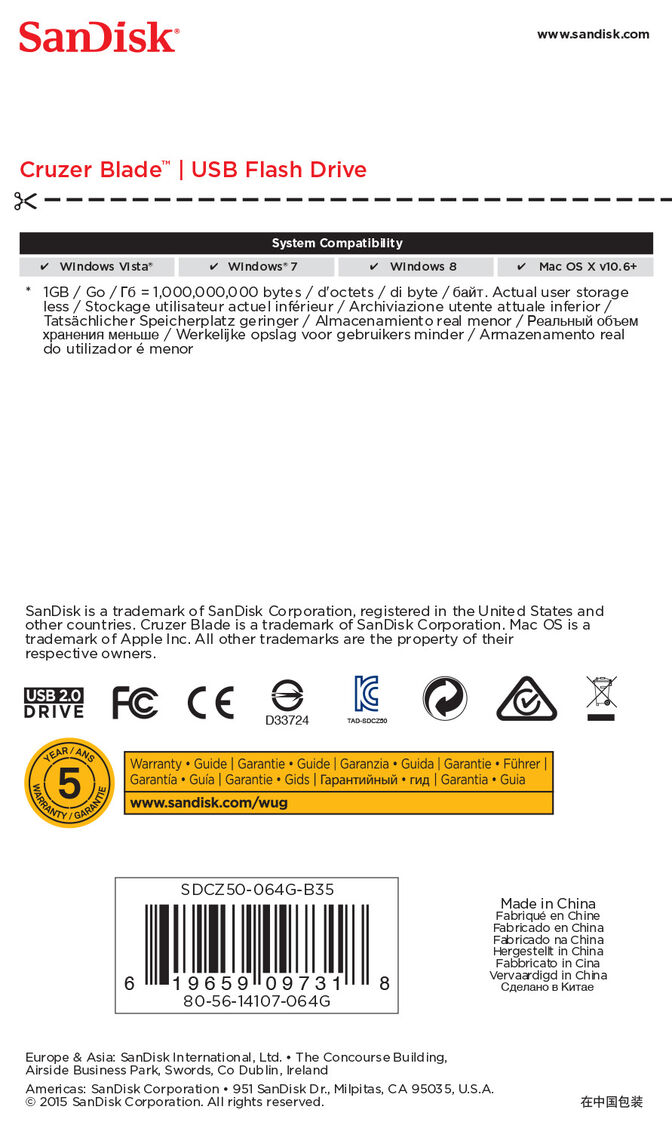 Pen SanDisk Cruzer Blade 64GB USB2.0 image number 4